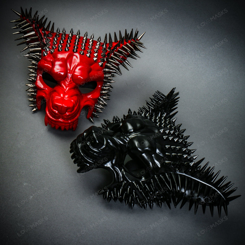 Black Red Steampunk Spike Angry Wolfs Full Face Halloween Party Couple's Mask